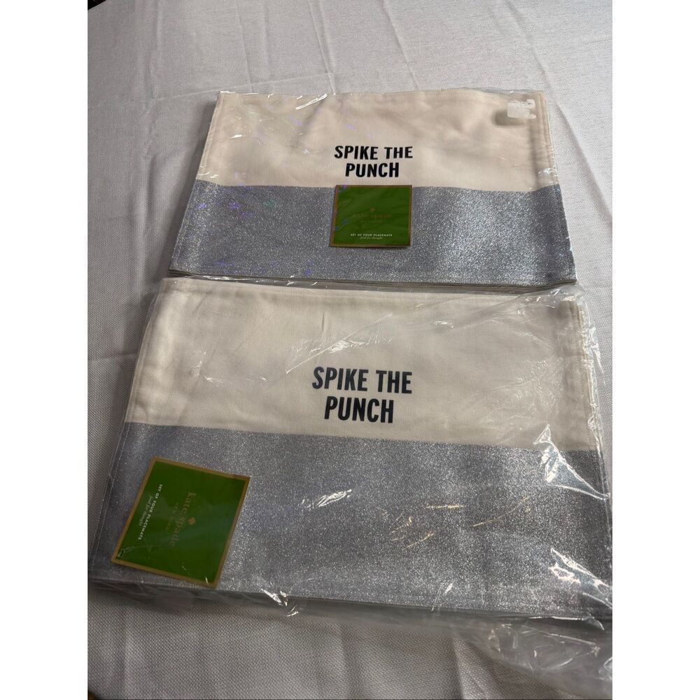 Kate Spade Placemats Spike the Punch Silver Glitter Set of 7 Holiday Placemats